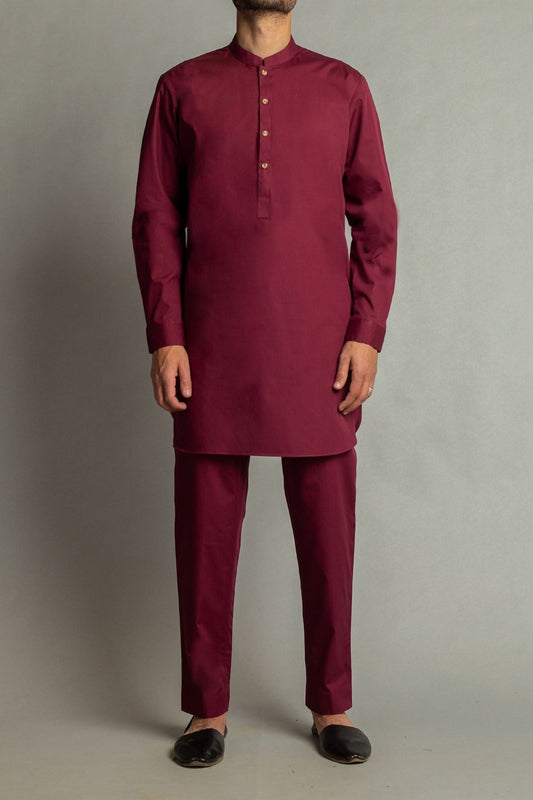 SHORT KURTA TROUSER MAROON - shop at Bareezeman