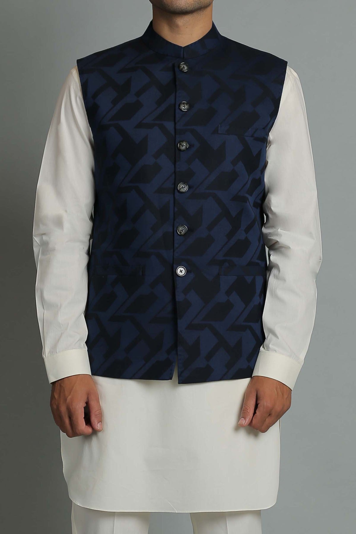 Jacquard Cotton Waistcoat - Black