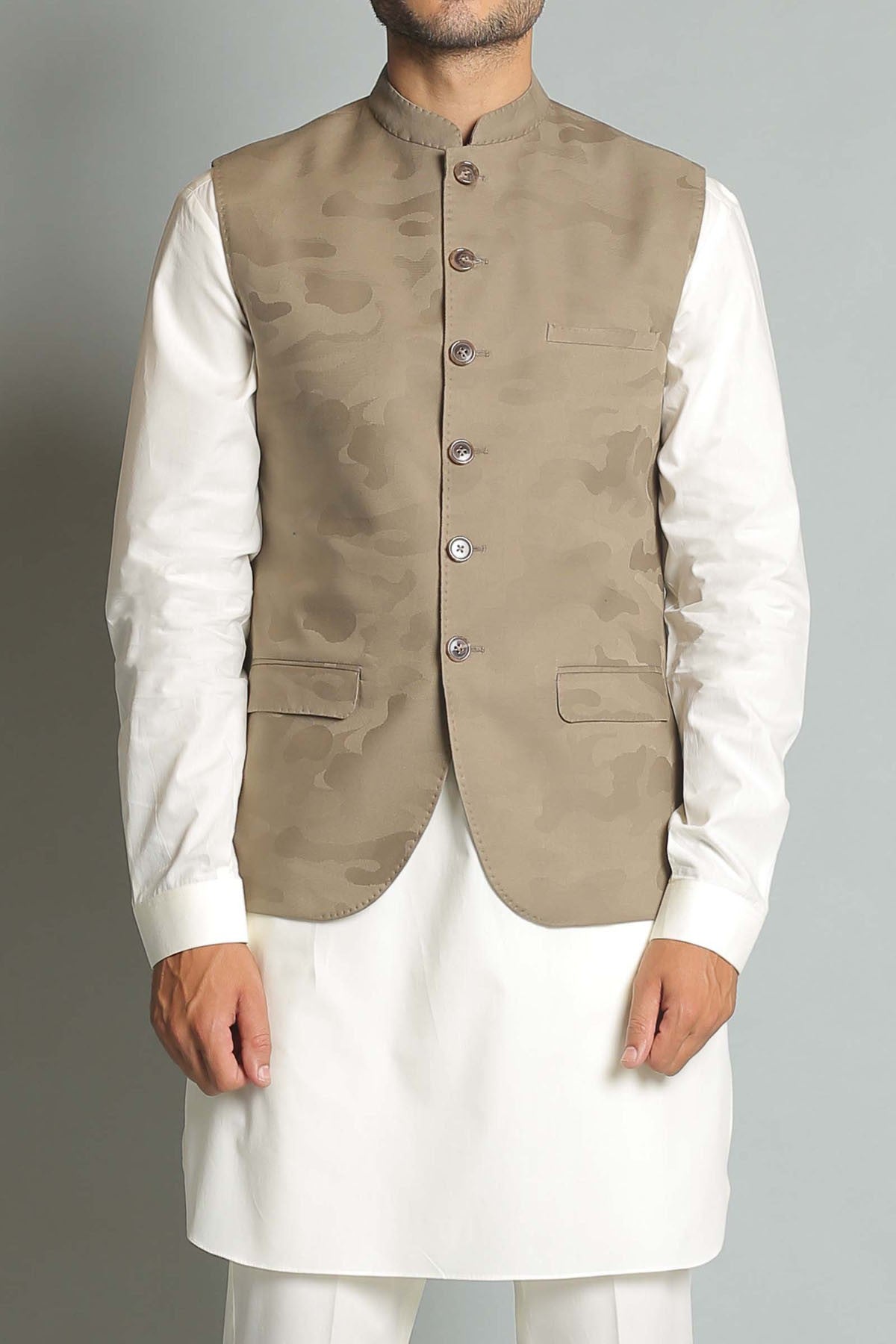 Jacquard Cotton Waistcoat - Sage Green