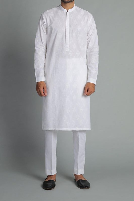 EMBROIDERED KURTA WHITE - shop at Bareezeman