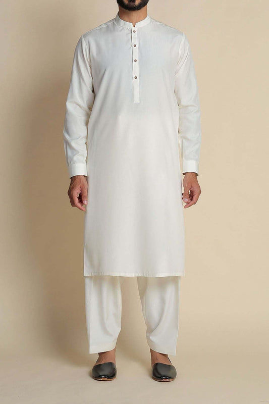 BOSKI KAMEEZ SHALWAR OFF WHITE - shop at Bareezeman