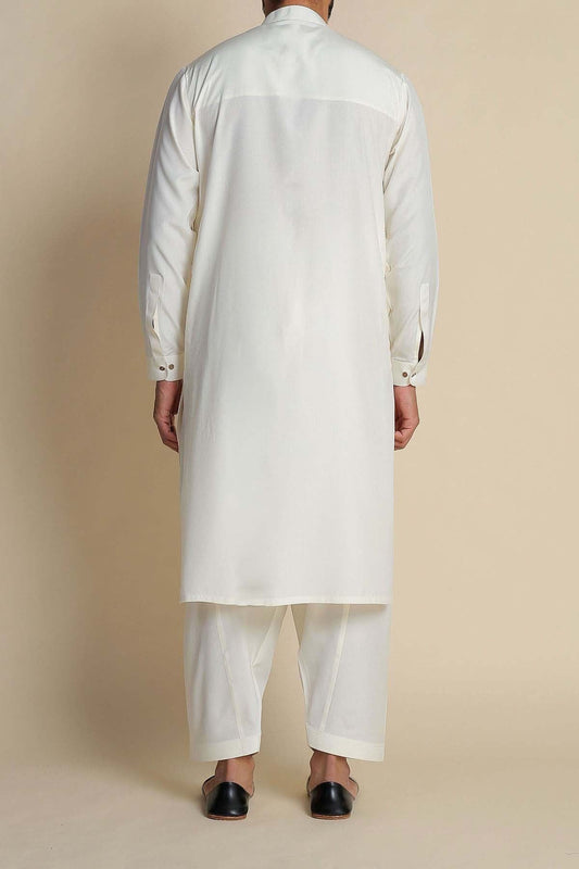 BOSKI KAMEEZ SHALWAR OFF WHITE - shop at Bareezeman