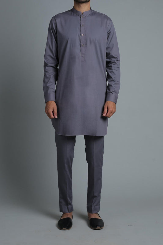 SHORT KURTA TROUSER GREY - shop at Bareezeman