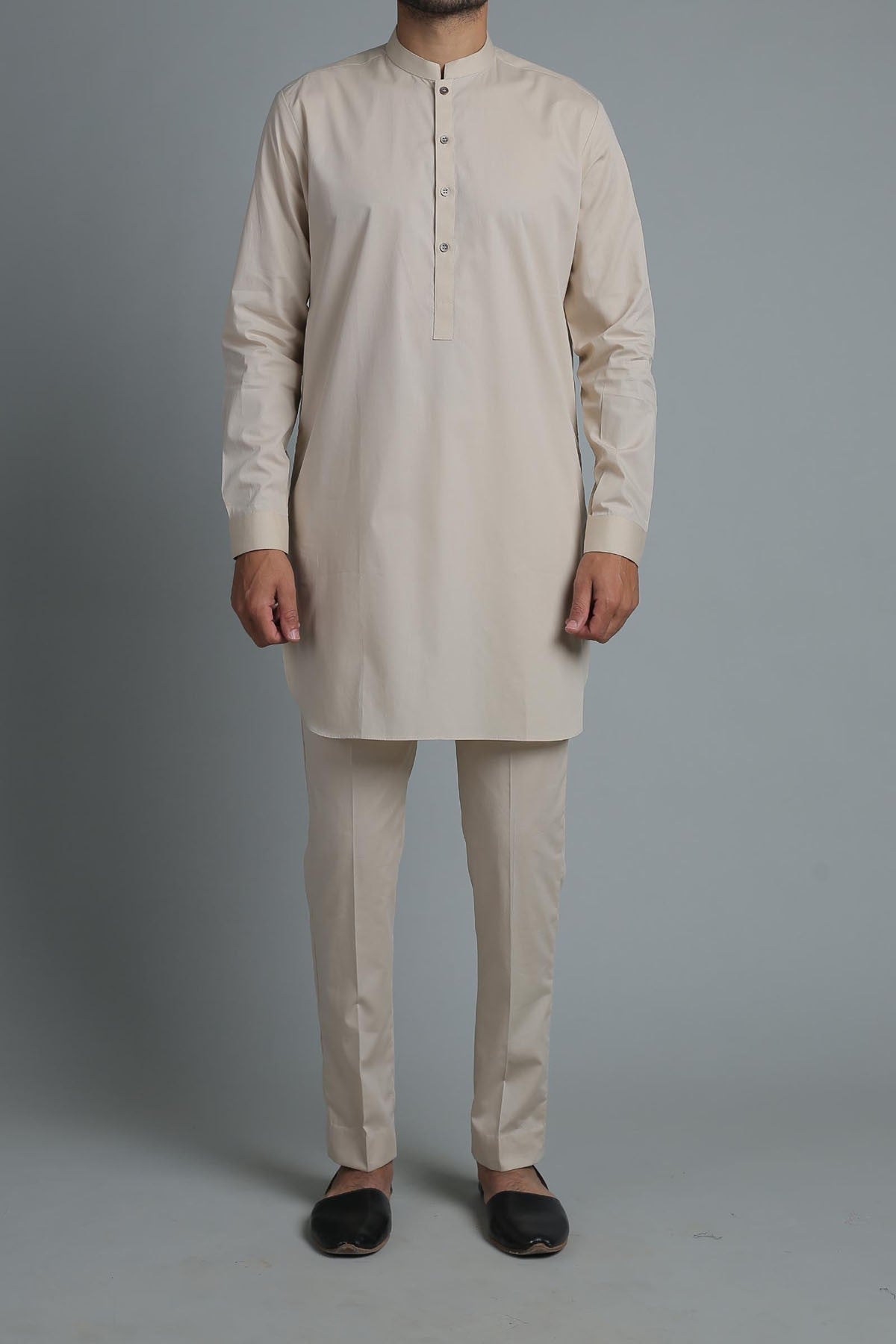 SHORT KURTA TROUSER BEIGE - shop at Bareezeman