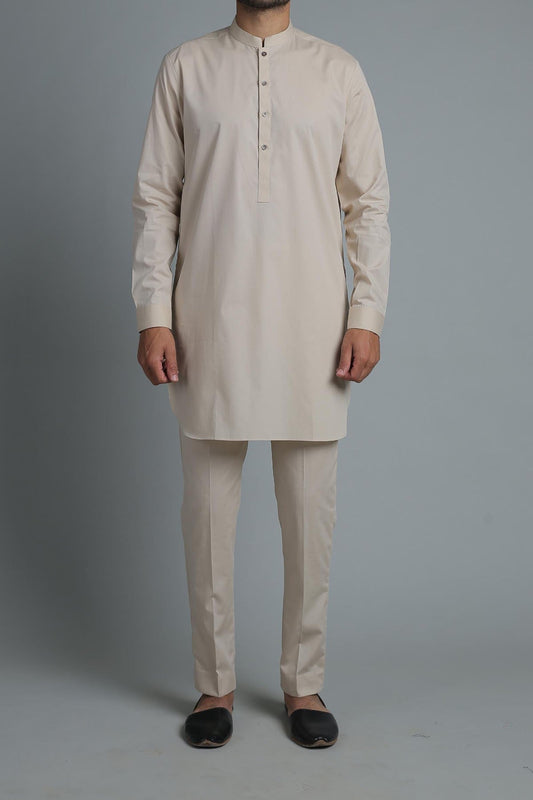 SHORT KURTA TROUSER BEIGE - shop at Bareezeman