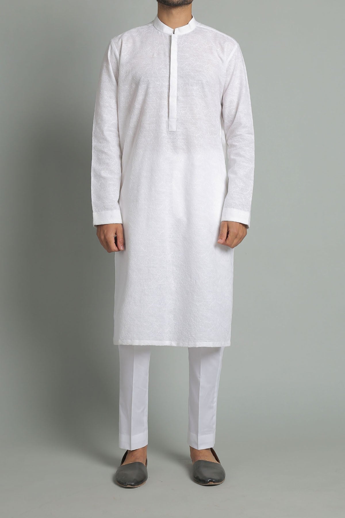 EMBROIDERED KURTA WHITE - shop at Bareezeman