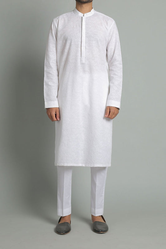 EMBROIDERED KURTA WHITE - shop at Bareezeman