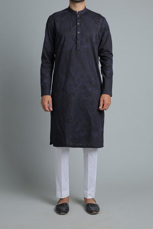 EMBROIDERED KURTA BLACK - shop at Bareezeman