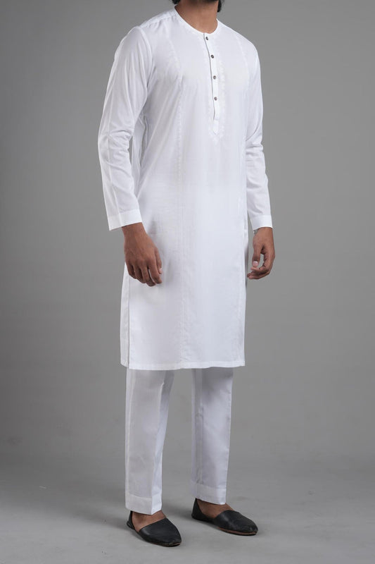 EMBROIDERED KURTA RDY WHITE - shop at Bareezeman