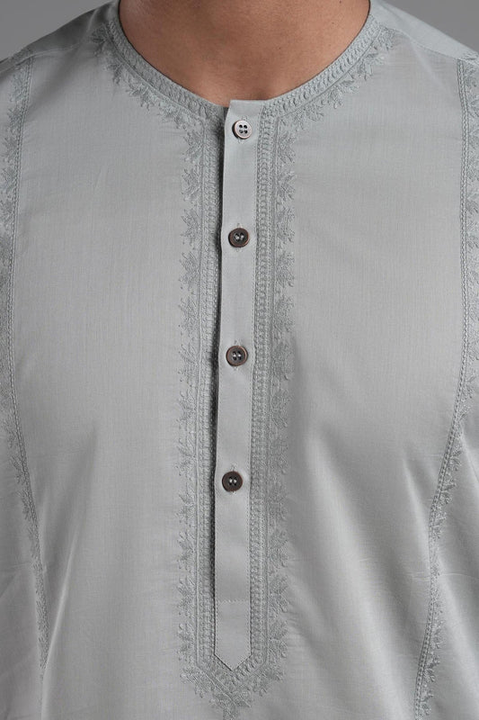 EMBROIDERED KURTA RDY GREY - shop at Bareezeman