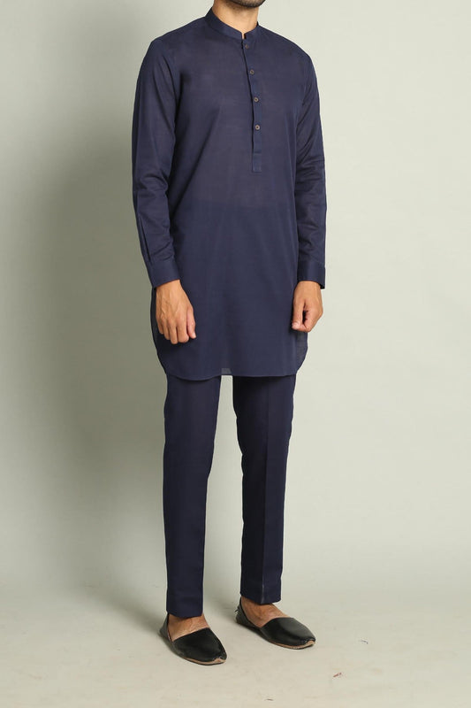 SHORT KURTA TROUSER NAVY BLUE - shop at Bareezeman
