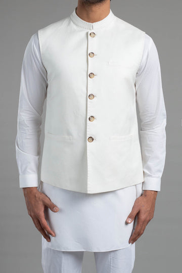 COTTON WAISTCOAT OFF WHITE - shop at Bareezeman