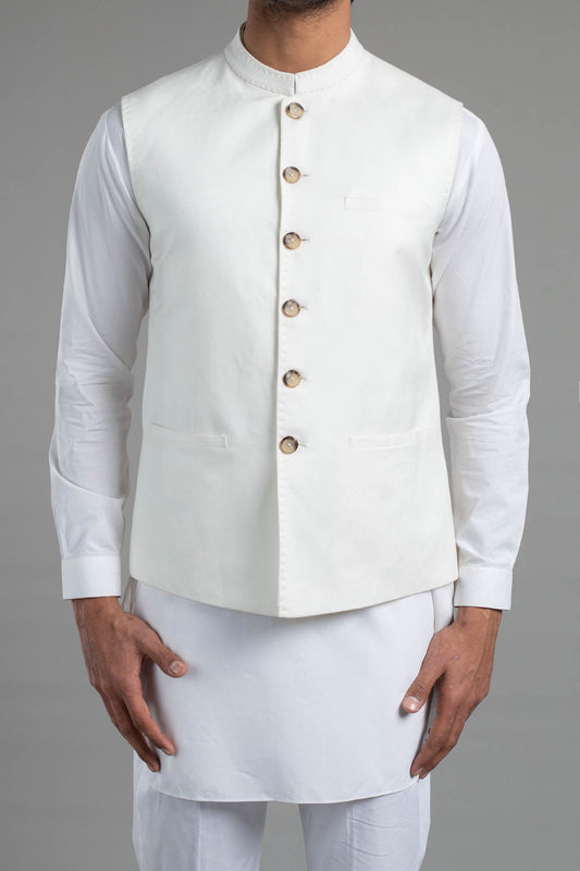 COTTON WAISTCOAT OFF WHITE - shop at Bareezeman