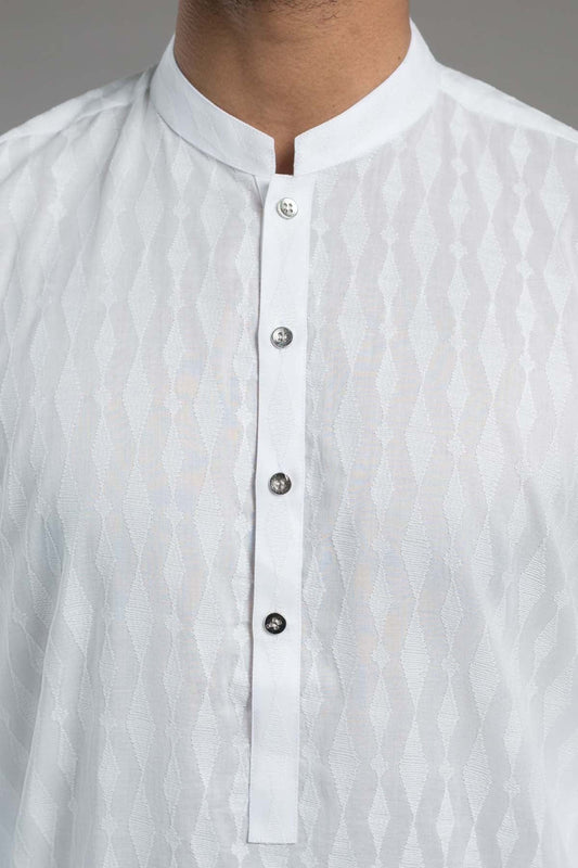 EMBROIDERED KURTA RDY WHITE - shop at Bareezeman