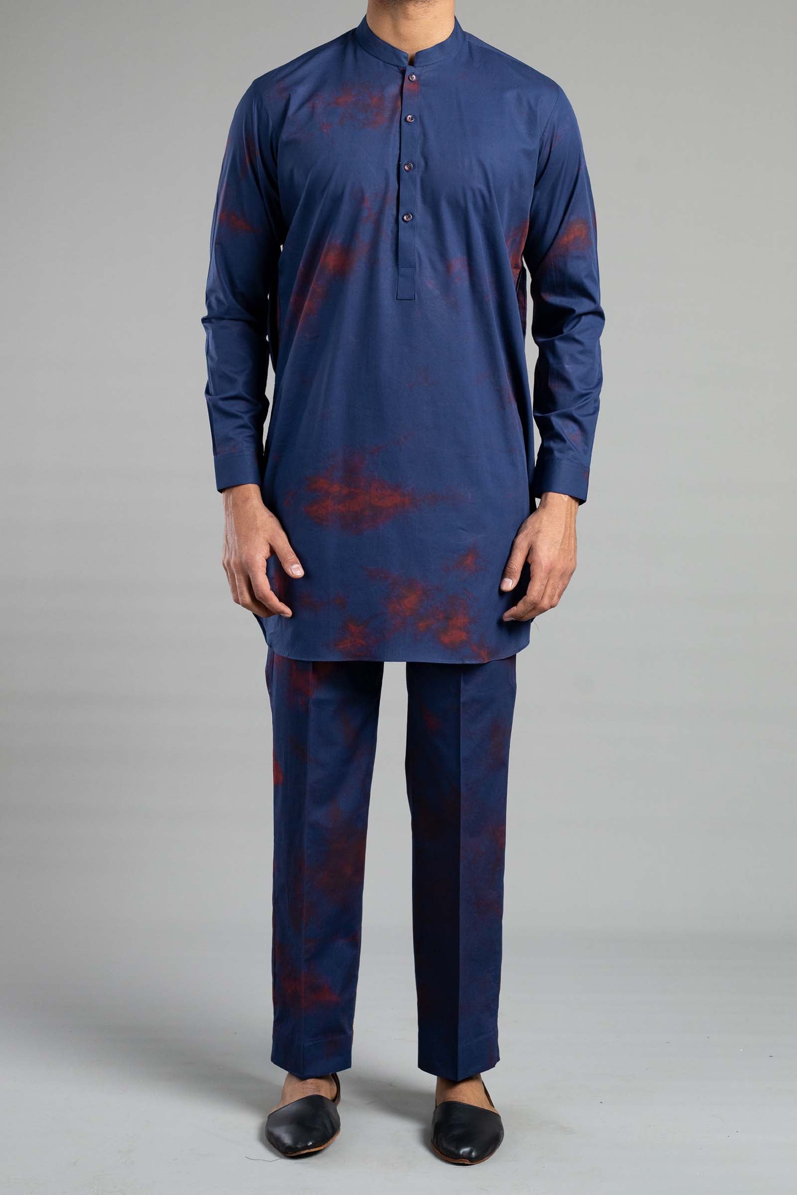 TIE DYE KURTA TROUSER NAVY BLUE - shop at Bareezeman