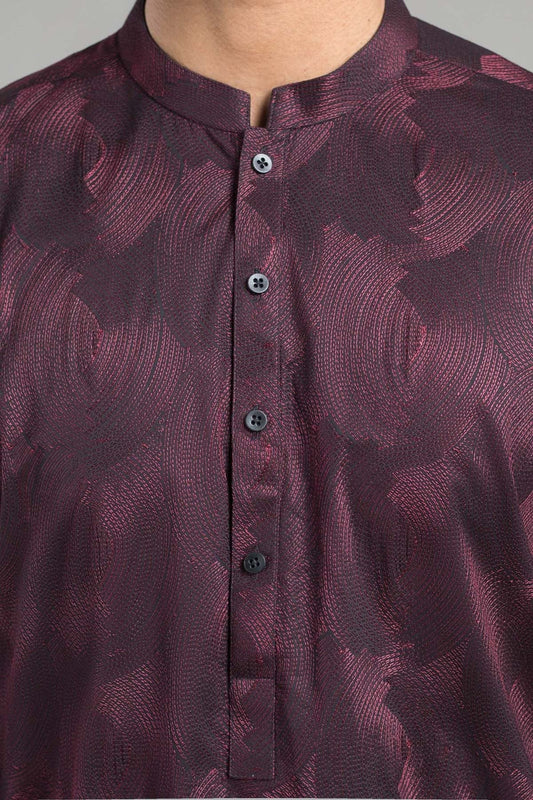 EMBROIDERED KURTA RDY MAROON - shop at Bareezeman