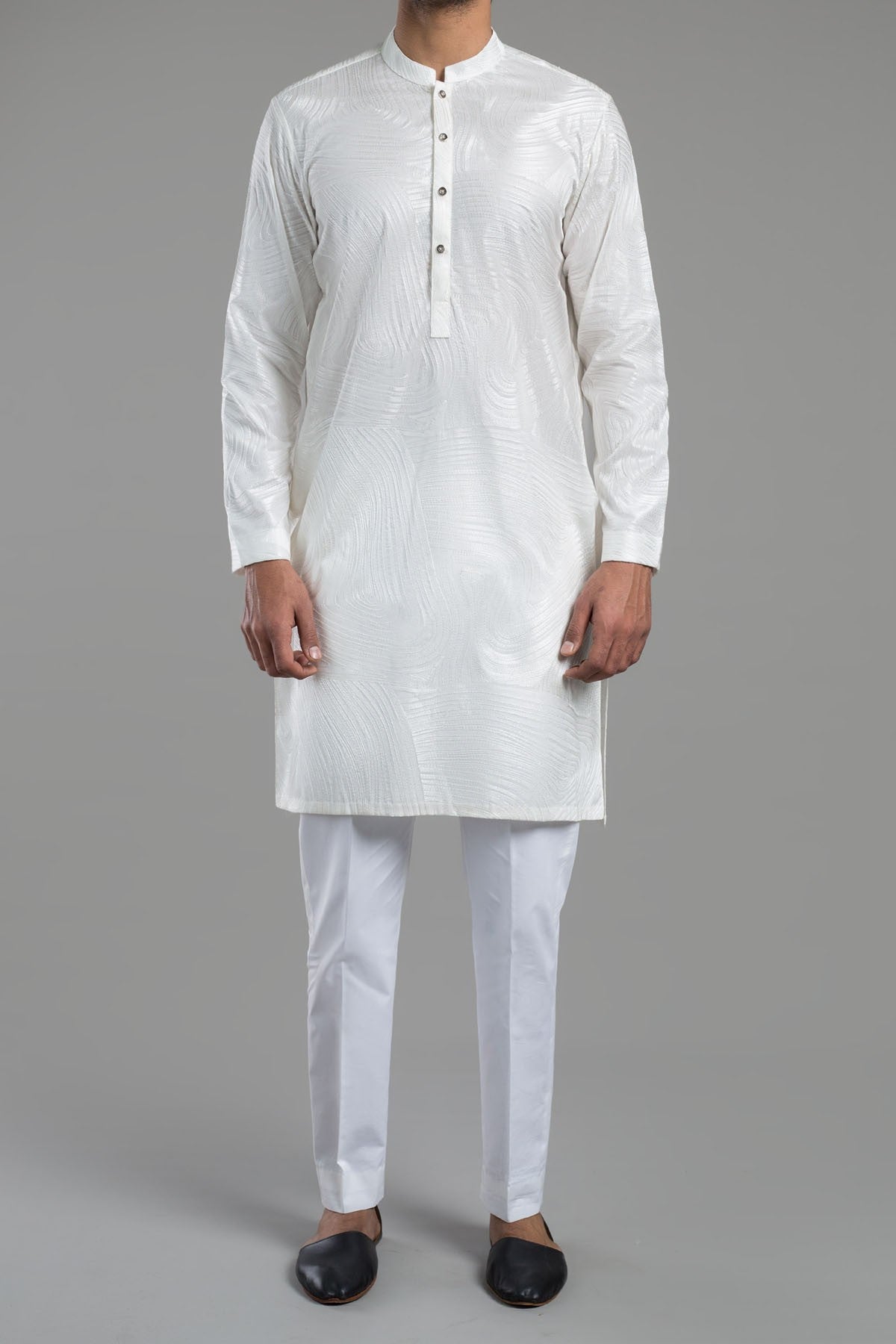 EMBROIDERED KURTA RDM WHITE - shop at Bareezeman