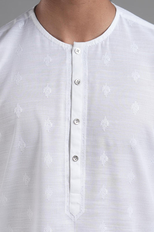 EMBROIDERED KURTA RDY WHITE - shop at Bareezeman