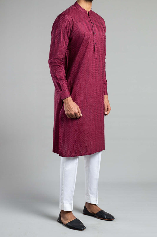 EMBROIDERED KURTA RDY MAROON - shop at Bareezeman