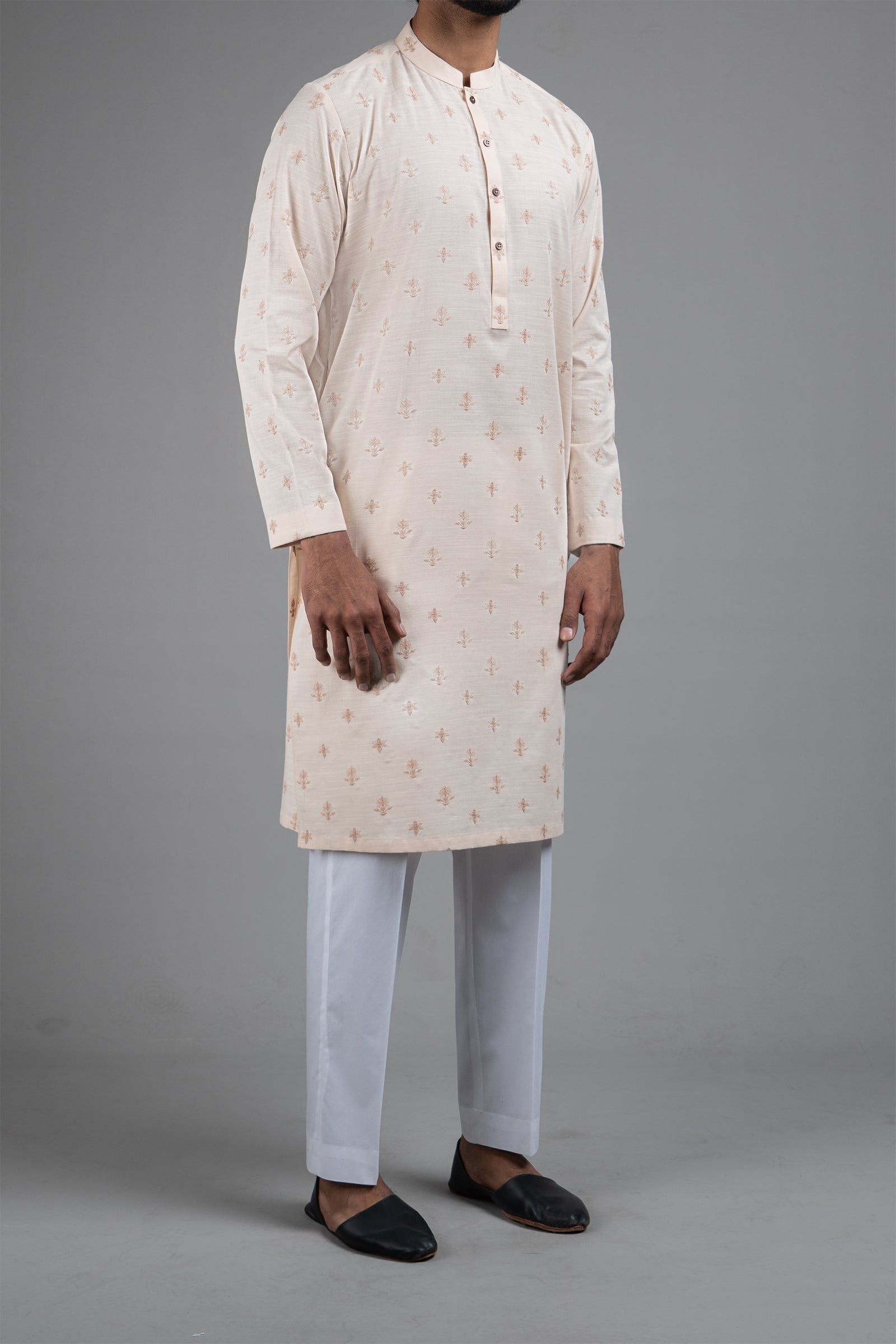 EMBROIDERED KURTA PEACH - shop at Bareezeman