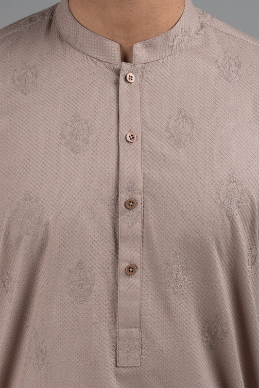 EMBROIDERED KURTA BROWN - shop at Bareezeman