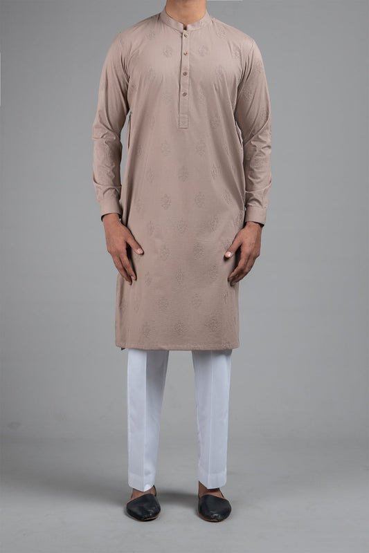 EMBROIDERED KURTA BROWN
