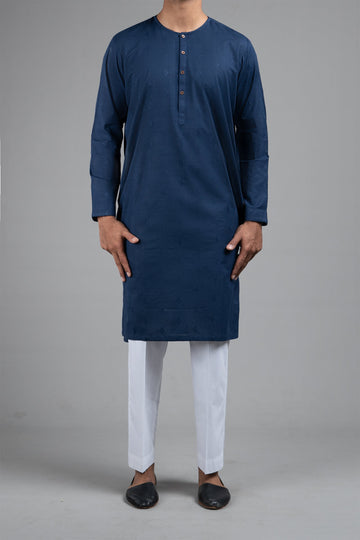 EMBROIDERED KURTA NAVY BLUE - shop at Bareezeman