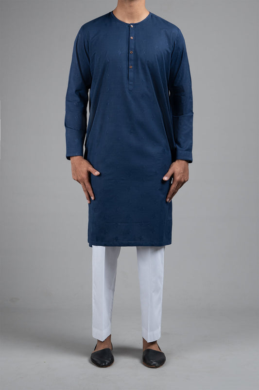EMBROIDERED KURTA NAVY BLUE - shop at Bareezeman