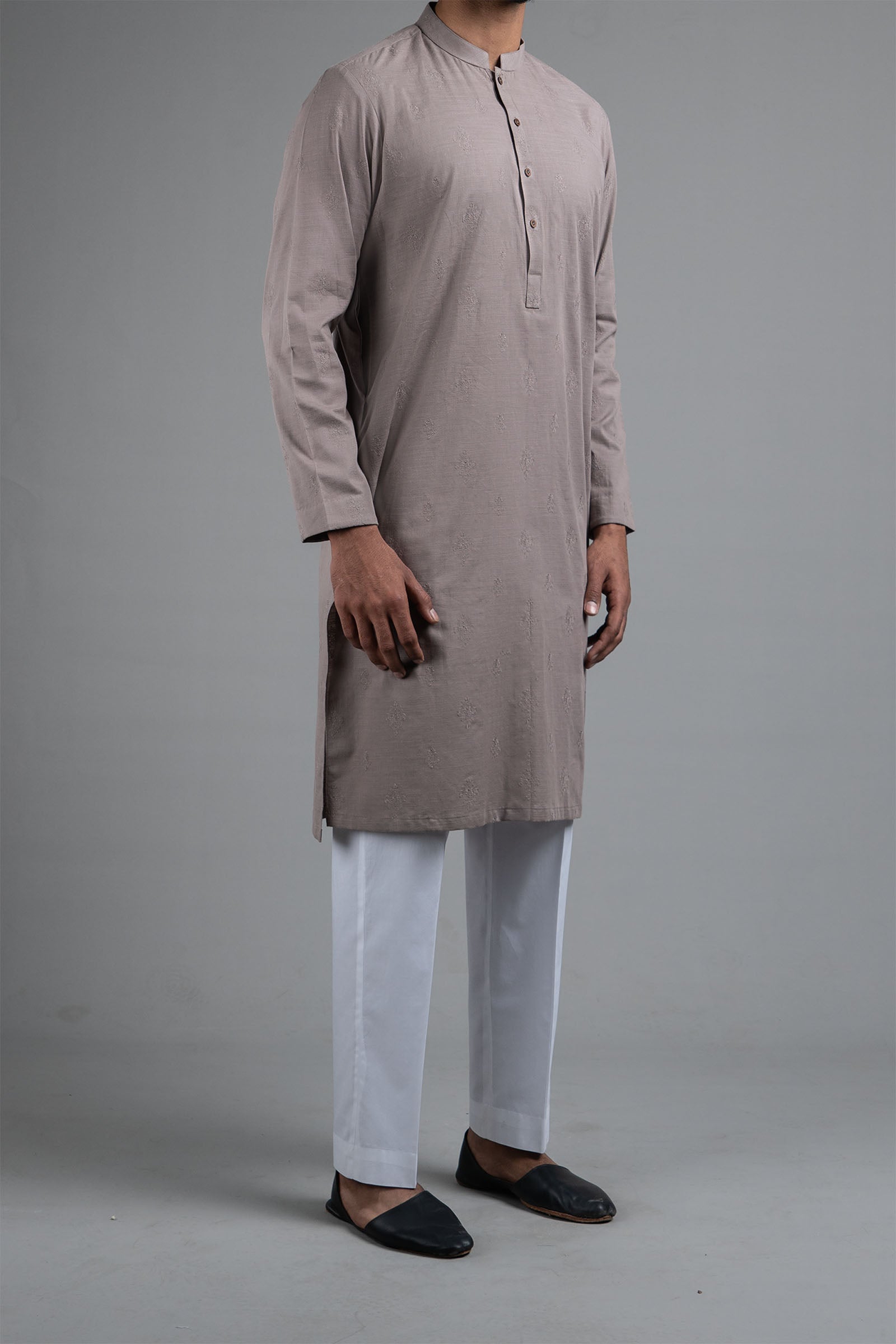 EMBROIDERED KURTA BROWN - shop at Bareezeman