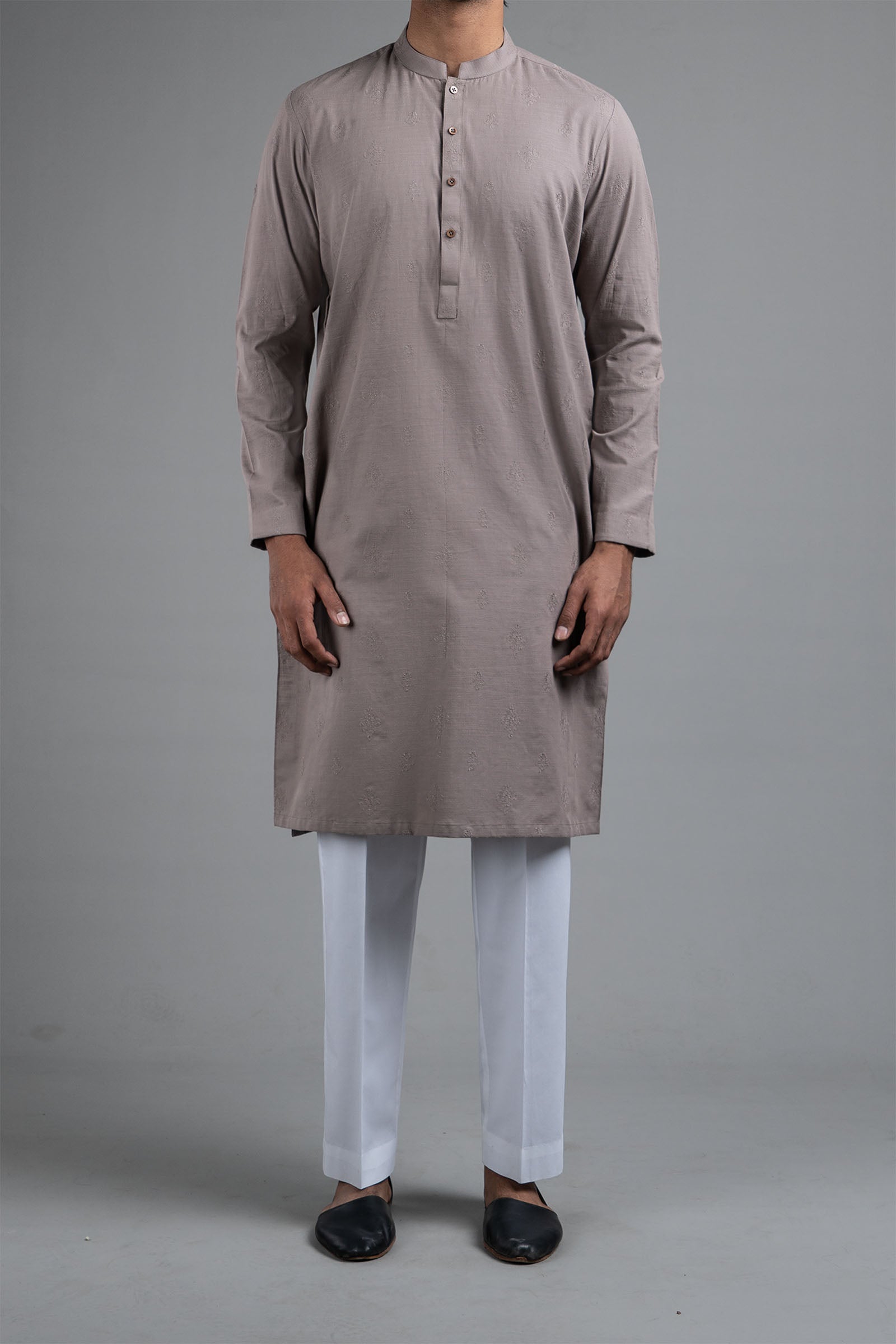 EMBROIDERED KURTA BROWN - shop at Bareezeman
