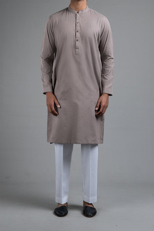EMBROIDERED KURTA BROWN - shop at Bareezeman