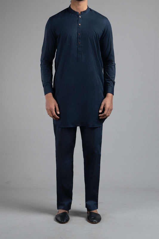 SHORT KURTA TROUSER NAVY BLUE - shop at Bareezeman