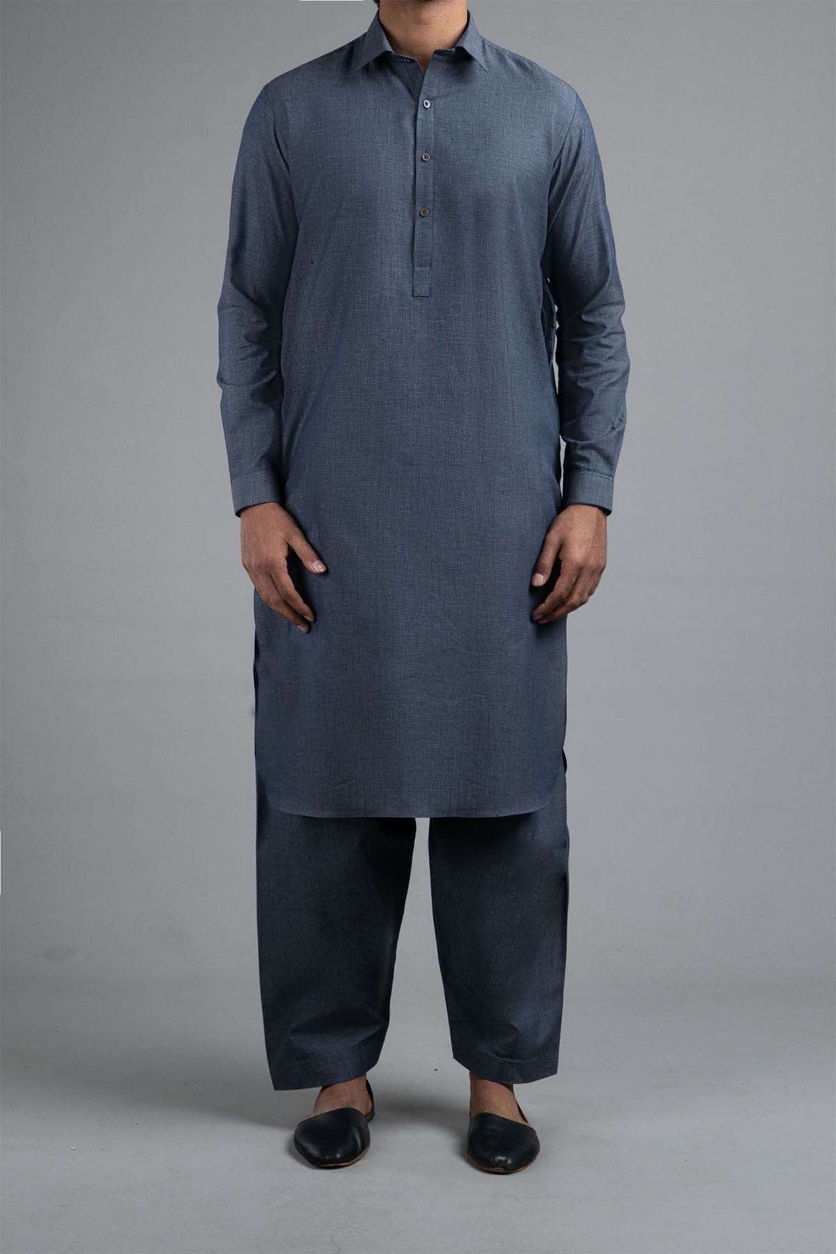 KAMEEZ SHALWAR - DOBBY COTTON  BLUE GREY - shop at Bareezeman