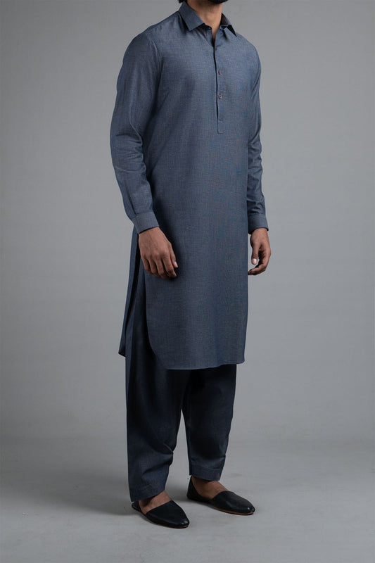 KAMEEZ SHALWAR - DOBBY COTTON  BLUE GREY