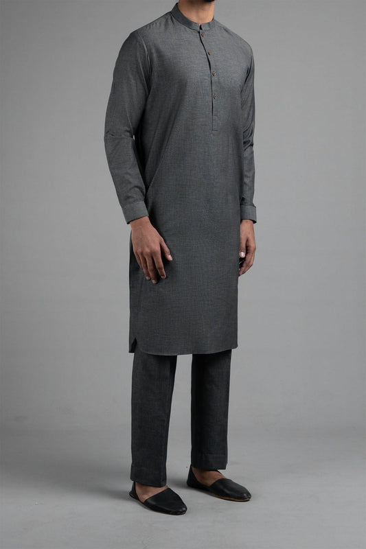 LONG KURTA TROUSER BLACK GREY - shop at Bareezeman