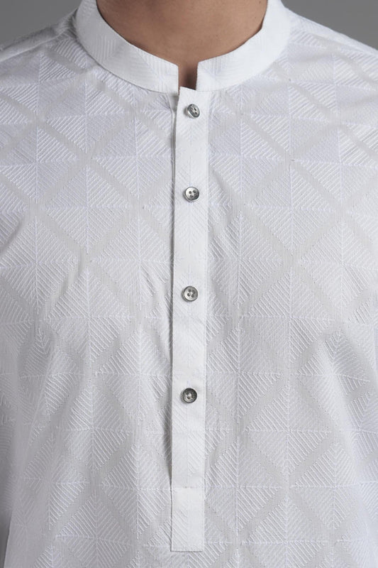 EMBROIDERED KURTA RDM WHITE - shop at Bareezeman