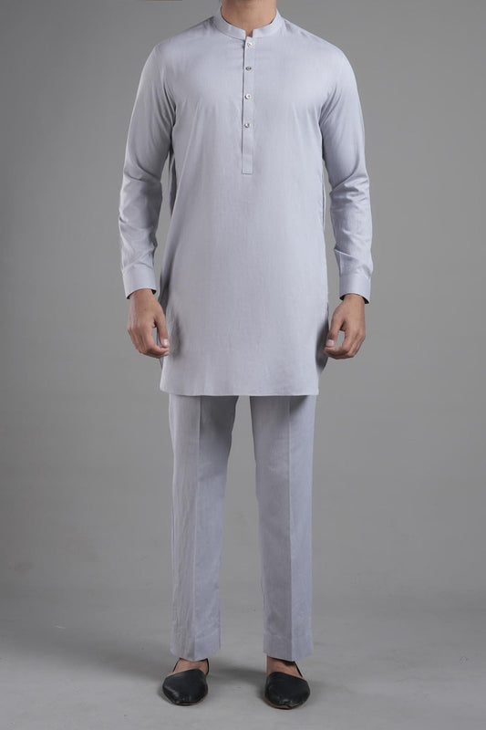 SHORT KURTA TROUSER GREY - shop at Bareezeman