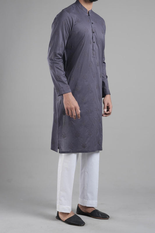 Intl-Embroidered Kurta Rdm Charcoal