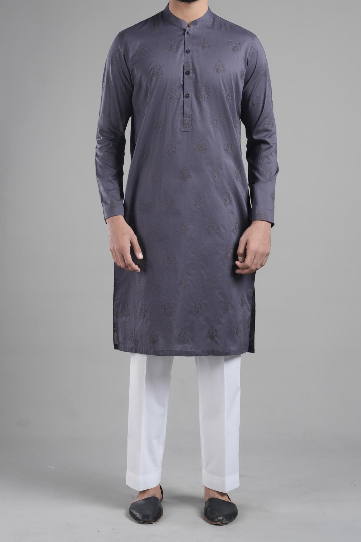 EMBROIDERED KURTA RDM CHARCOAL - shop at Bareezeman