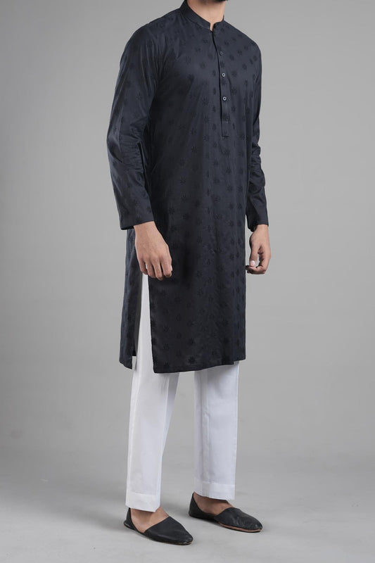 EMBROIDERED KURTA BLACK - shop at Bareezeman
