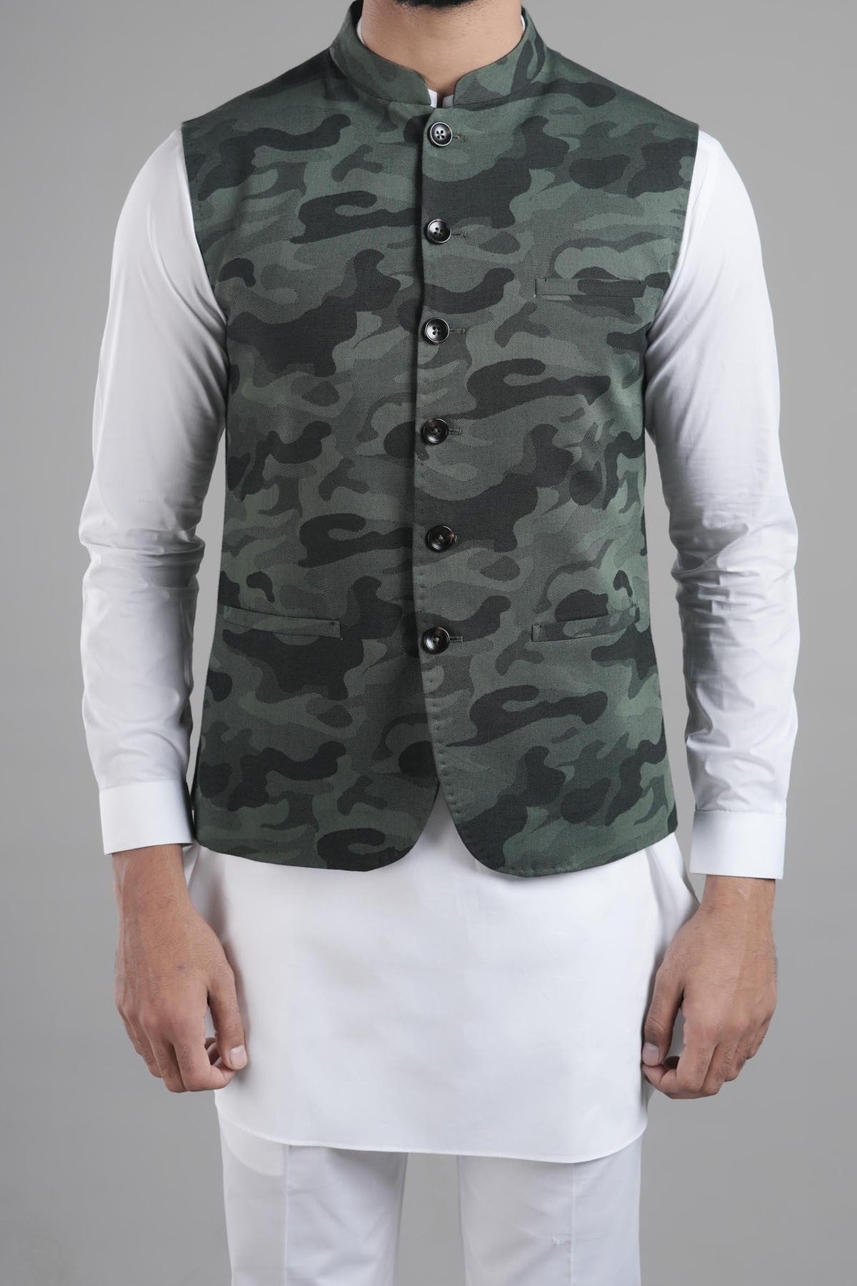 JACQUARD WAISTCOAT GREEN - shop at Bareezeman