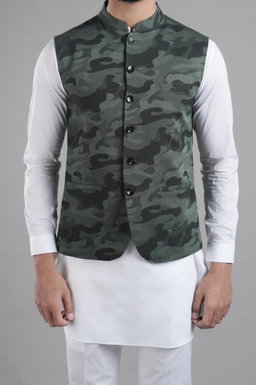 JACQUARD WAISTCOAT GREEN - shop at Bareezeman