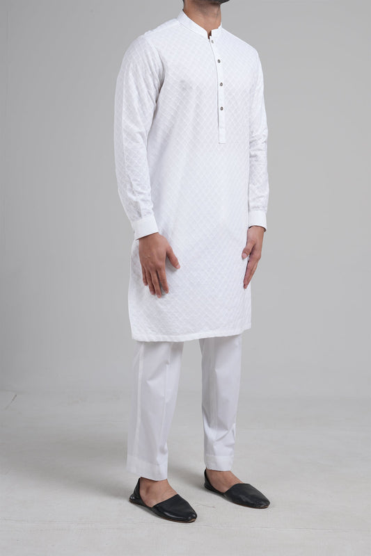 EMBROIDERED KURTA WHITE - shop at Bareezeman