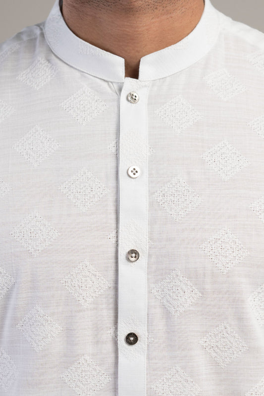 EMBROIDERED KURTA WHITE - shop at Bareezeman