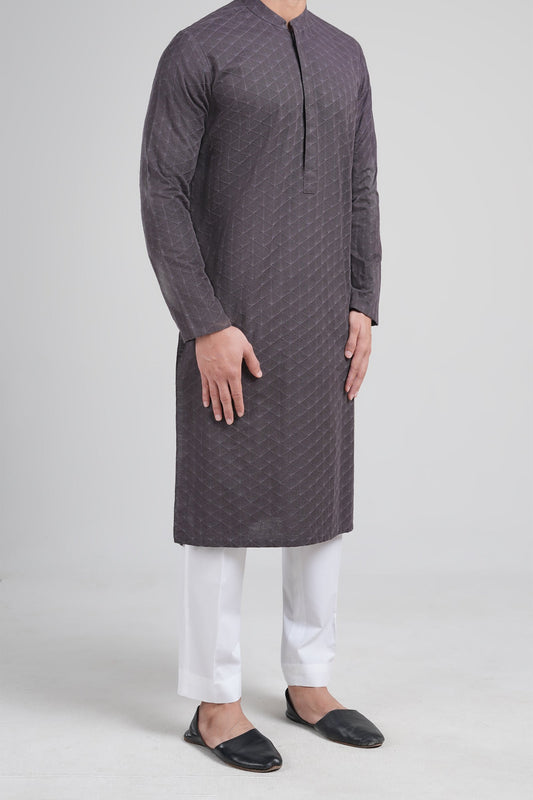 EMBROIDERED KURTA BROWN - shop at Bareezeman