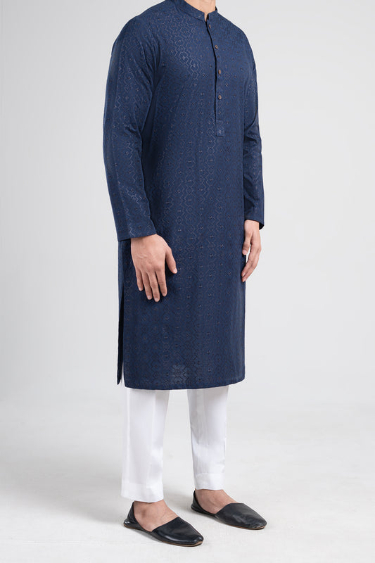 Embroidered Kurta-BMR-1726-Navy-Blu