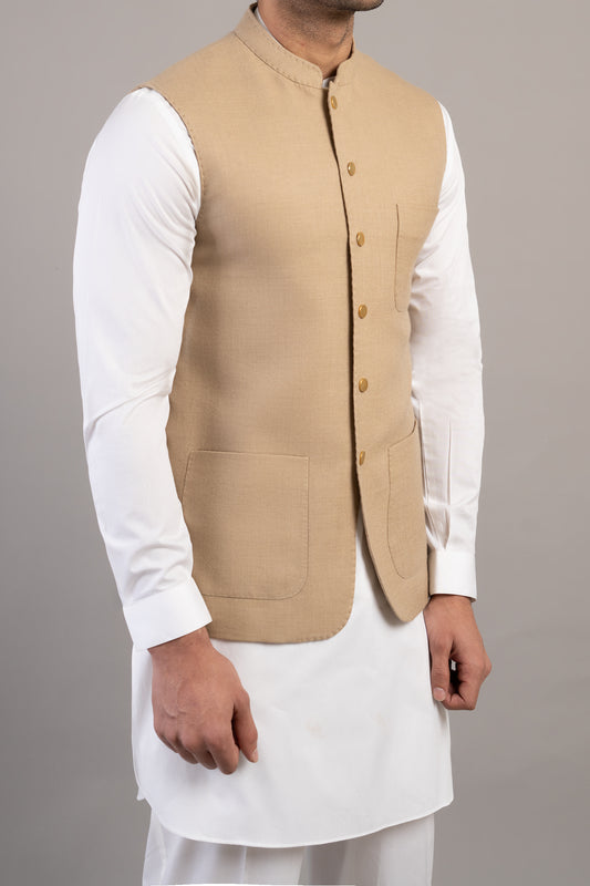 Pashmina Waistcoat-PSW002406-Beige