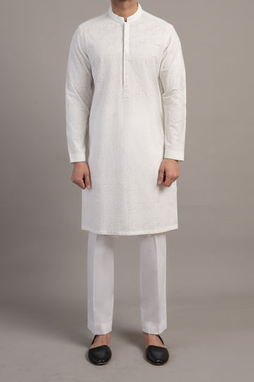 EMBROIDERED KURTA-BMR-1783R1-WHITE