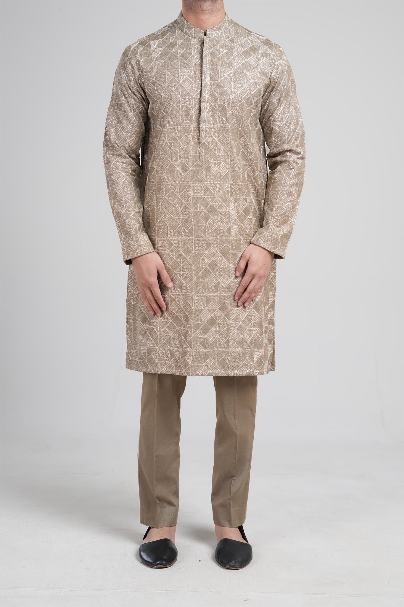 EMBROIDERED KURTA-BMR-1766A-BEIGE