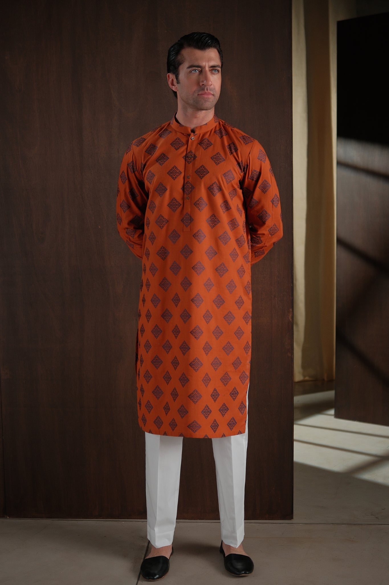 EMBROIDERED KURTA-BMR-1785R1-RUST-BLU